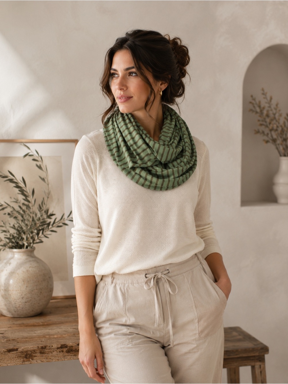 Lululemon Vinyasa Scarf Rulu Deenie Stripe Desert Olive Green One Size Snap
